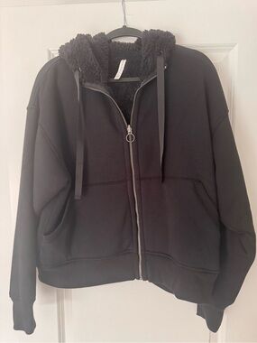 Athleta Black Sherpa-Lined Zip Hoodie